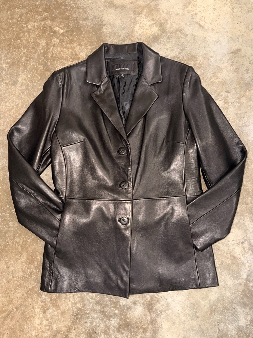 Jones New York Genuine Leather Blazer Jacket Black L Fall Winter Capsule Classic